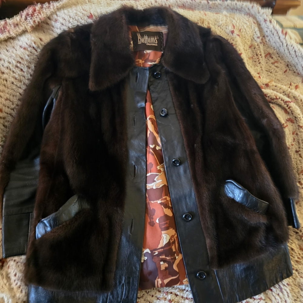 Buff Women's Dark Brown Leather And Mink Jacket